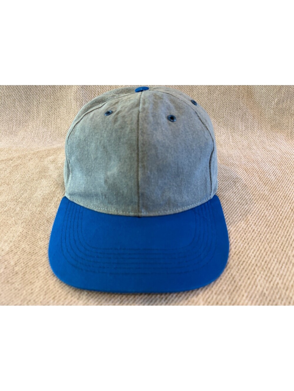 Vintage 90s 2 Tone Washed Denim Dad Hat Cap Blank Royal Blue Brim Strapback VTG